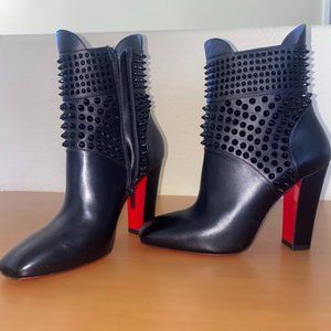 Christian Louboutin Black Leather Spiked Praguoise 100 Pumps Boots/Booties